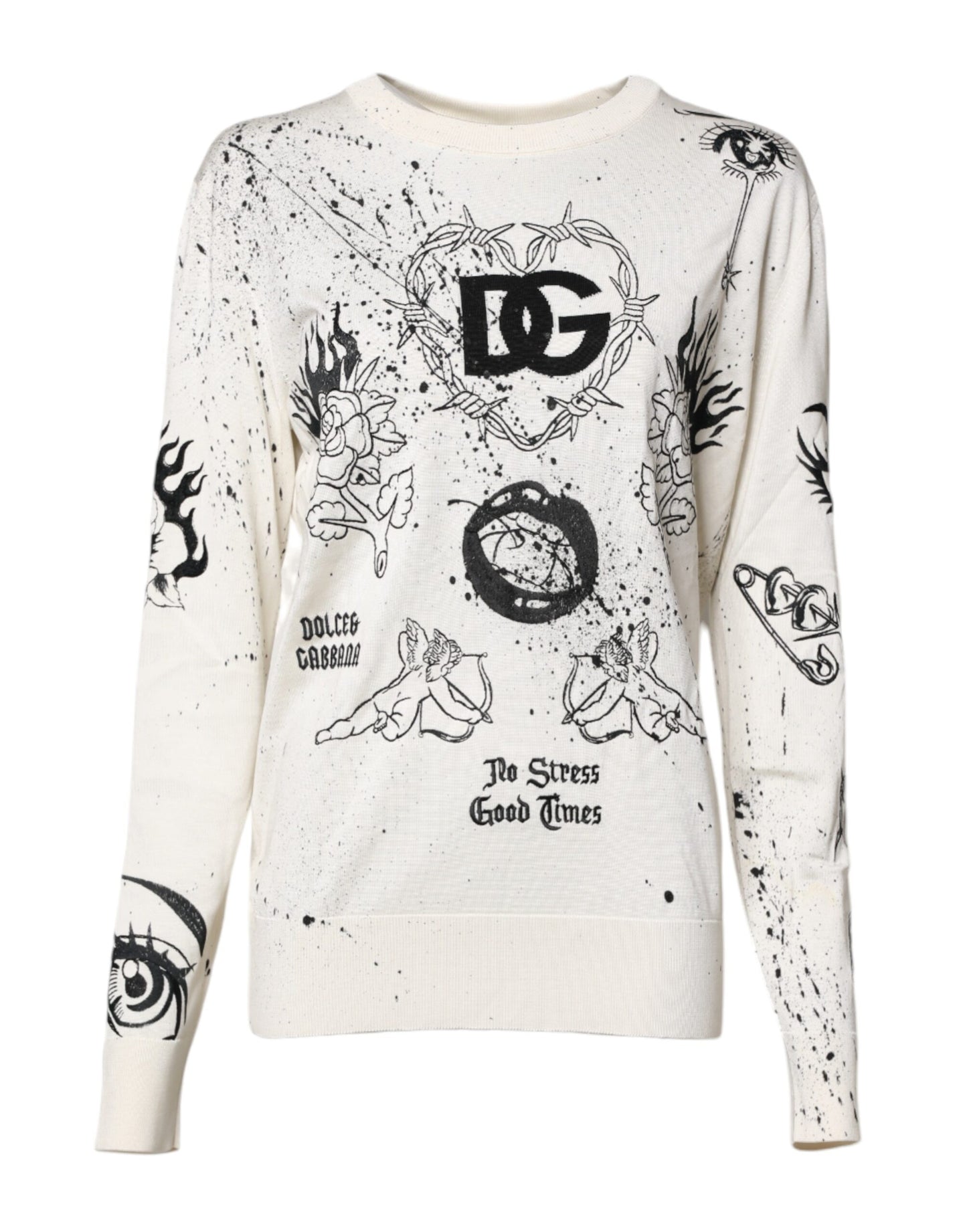 Dolce & Gabbana White Logo Angel Print Women Pullover Sweater
