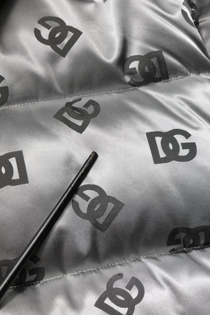 Dolce & Gabbana Silver Logo Full Zip Hooded Quilted Jacket