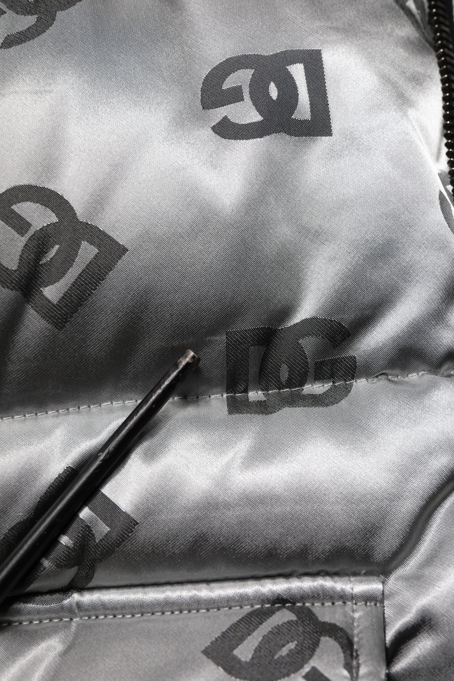 Dolce & Gabbana Silver Logo Full Zip Hooded Quilted Jacket