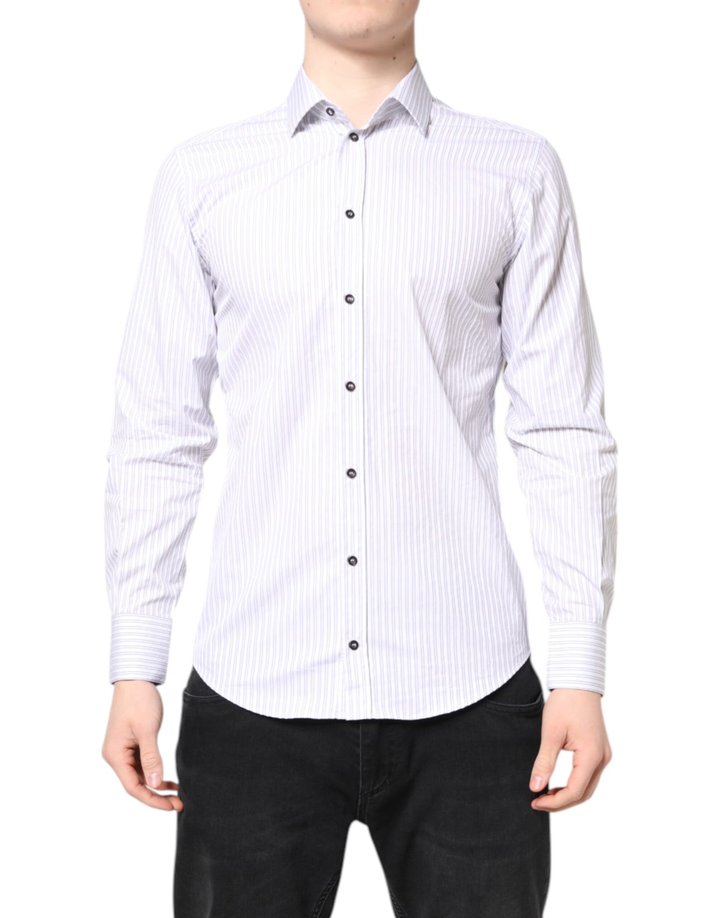 Dolce & Gabbana White Striped Cotton MARTINI Men Dress Shirt