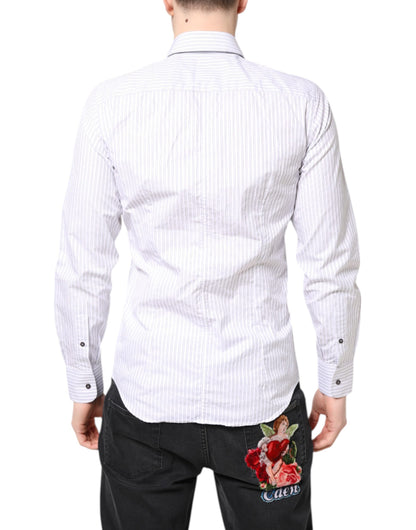 Dolce & Gabbana White Striped Cotton MARTINI Men Dress Shirt