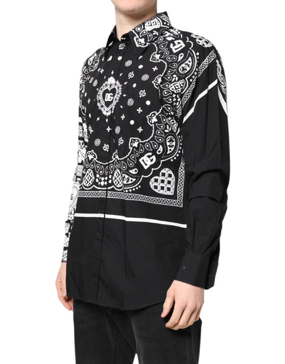 Dolce & Gabbana Black White Bandana MARTINI Men Dress Shirt