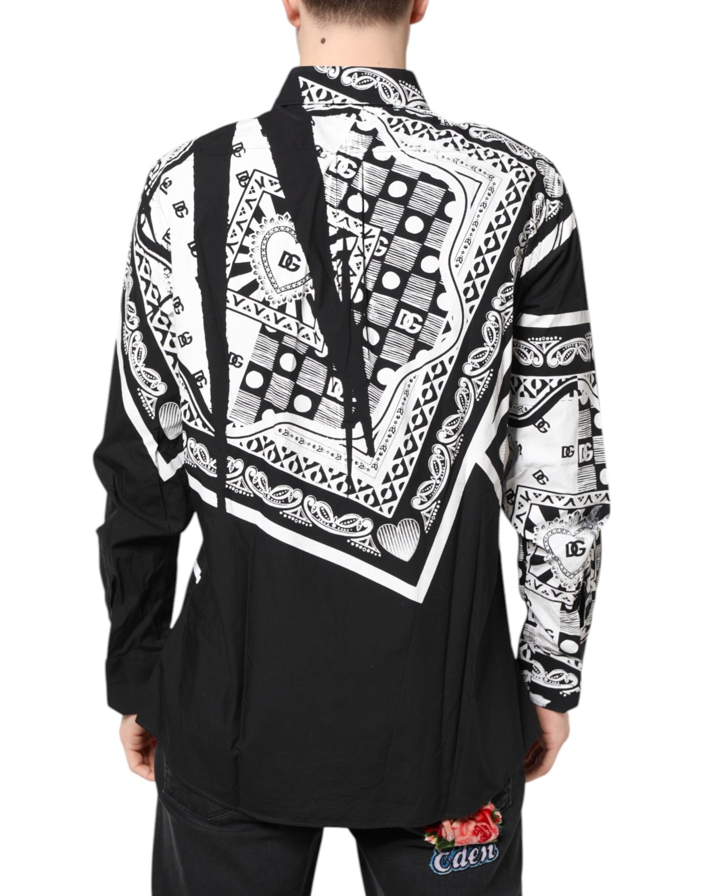 Dolce & Gabbana Black White Bandana MARTINI Men Dress Shirt