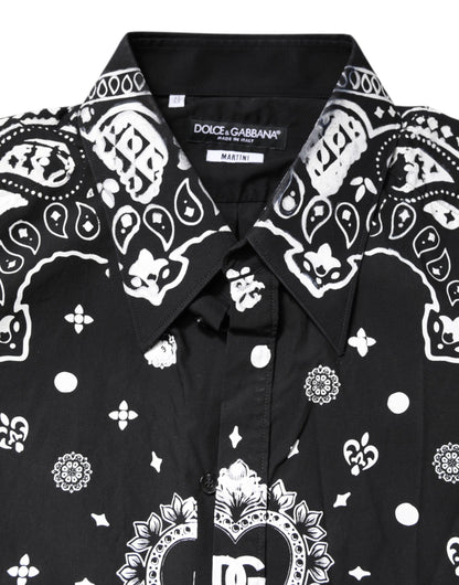 Dolce & Gabbana Black White Bandana MARTINI Men Dress Shirt