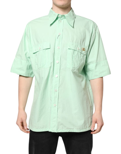Dolce & Gabbana Green Cotton Short Sleeves Men Casual Shirt