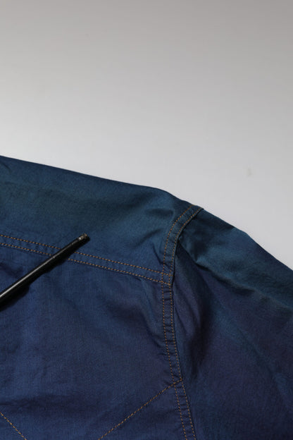 Dolce & Gabbana Blue Cotton GOLD Long Sleeves Casual Shirt