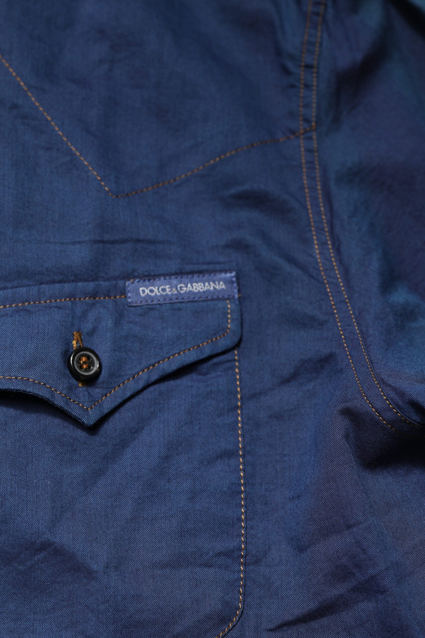 Dolce & Gabbana Blue Cotton GOLD Long Sleeves Casual Shirt