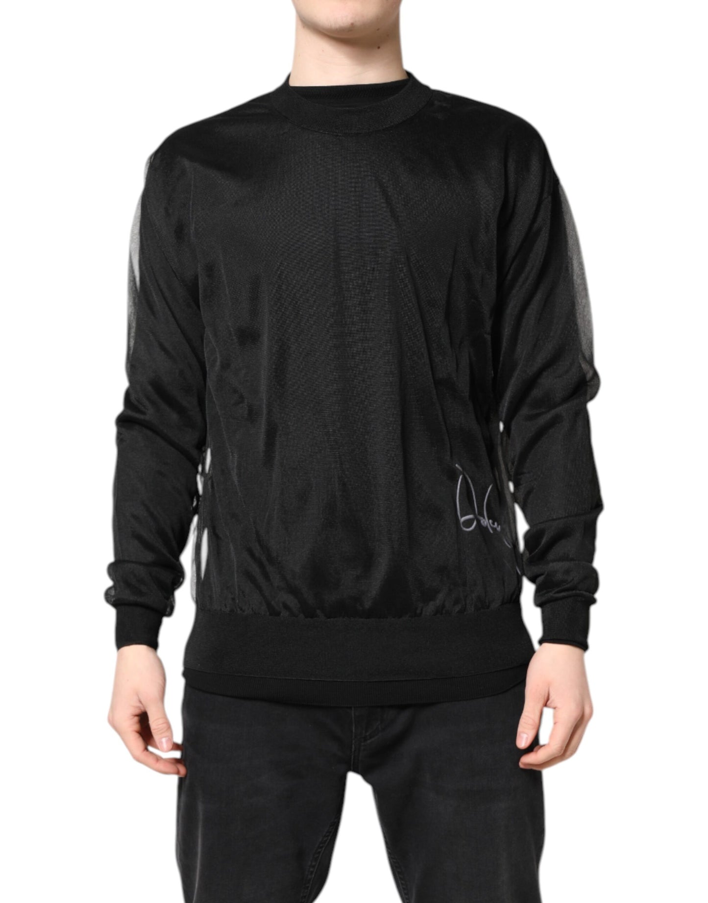 Dolce & Gabbana Black Logo Knitted Crewneck Pullover Sweater
