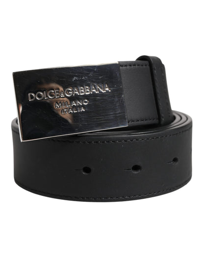 Dolce & Gabbana Black Classic Silver Metal Logo Buckle Belt