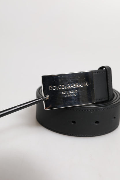 Dolce & Gabbana Black Classic Silver Metal Logo Buckle Belt