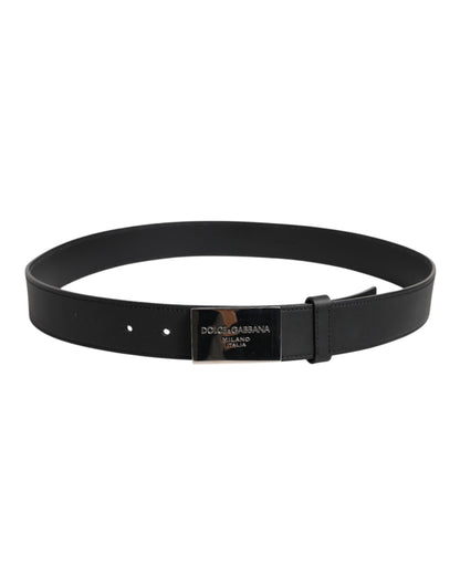 Dolce & Gabbana Black Classic Silver Metal Logo Buckle Belt