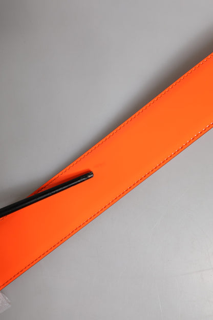 Dolce & Gabbana Orange Gold Tone Metal Logo Buckle Belt