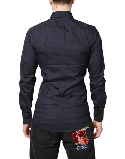 Dolce & Gabbana Dark Blue GOLD Cotton Dress Formal Shirt