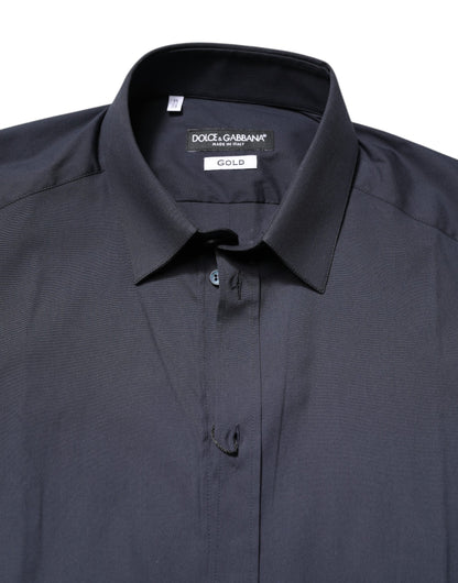 Dolce & Gabbana Dark Blue GOLD Cotton Dress Formal Shirt