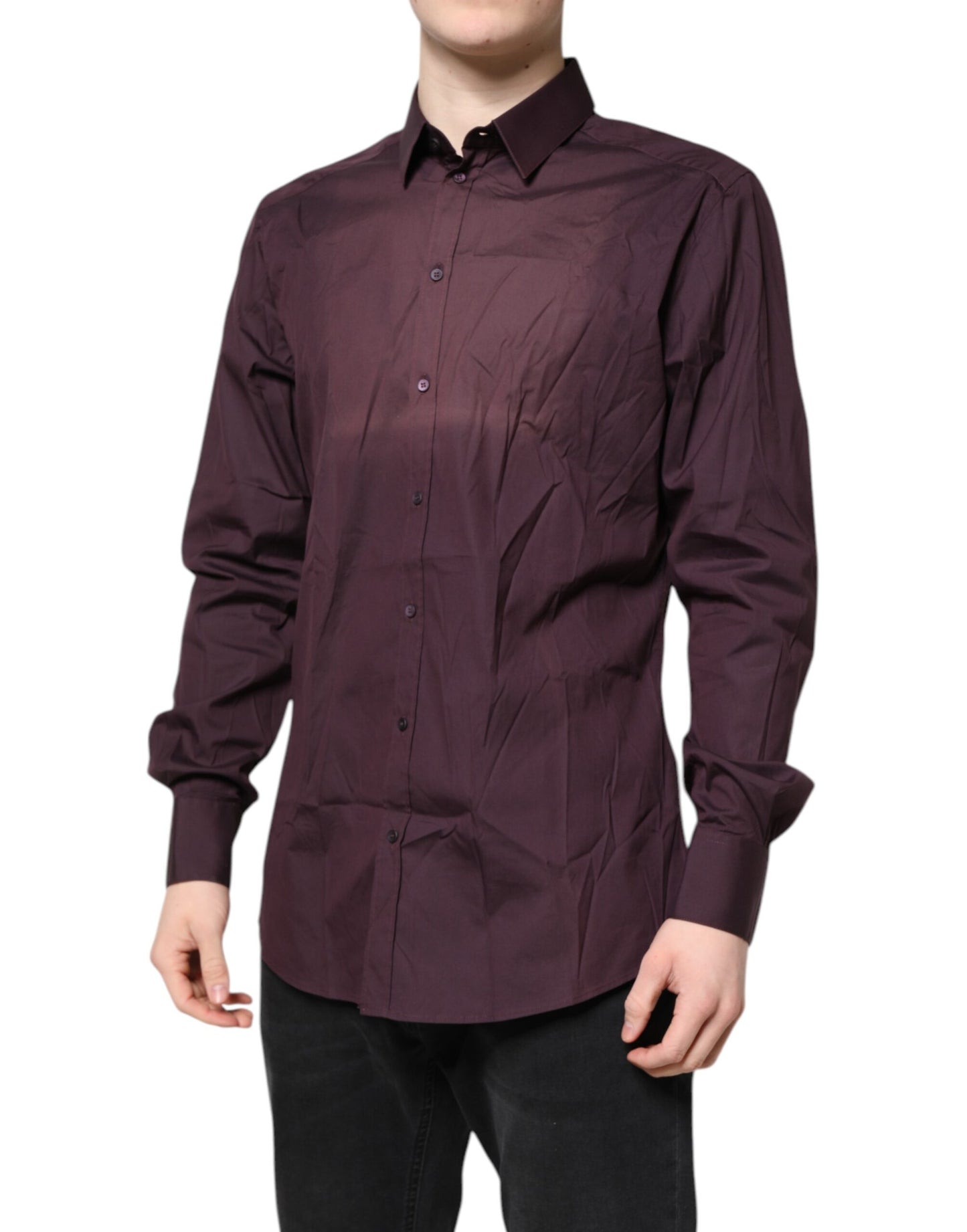 Dolce & Gabbana Burgundy Cotton GOLD Long Sleeves Shirt