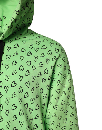 Dolce & Gabbana Green Cotton Logo Heart Print Hooded Sweater