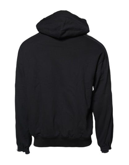 Dolce & Gabbana Black Cotton Logo Hooded Sweatshirt Sweater