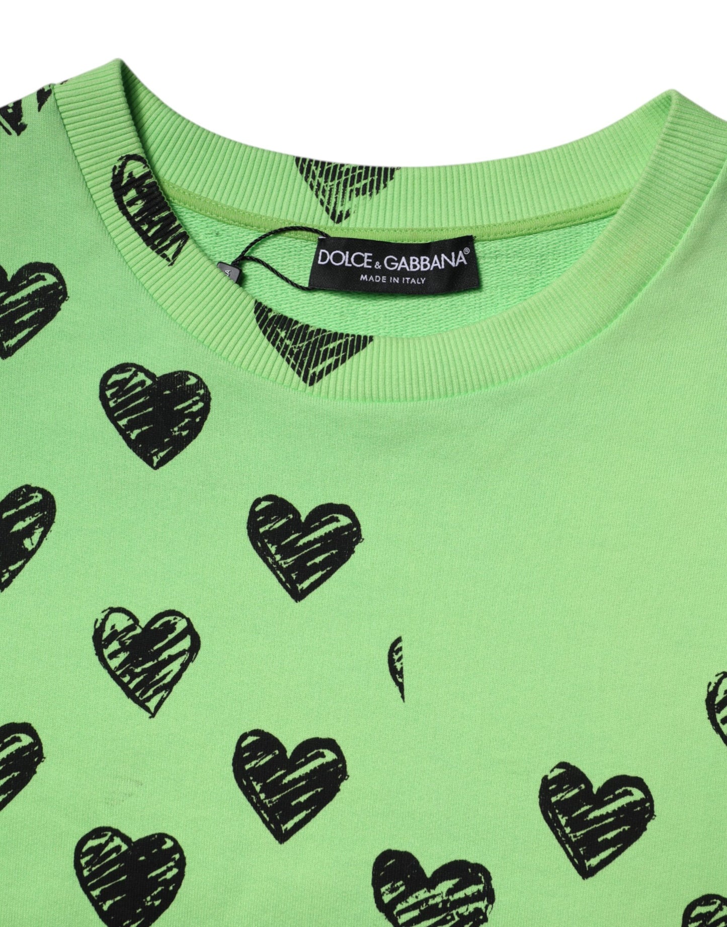 Dolce & Gabbana Green Heart Print Crew Neck Pullover Sweater