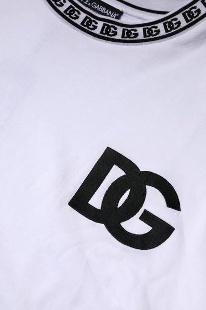 Dolce & Gabbana White Logo Cotton Crew Neck Pullover Sweater