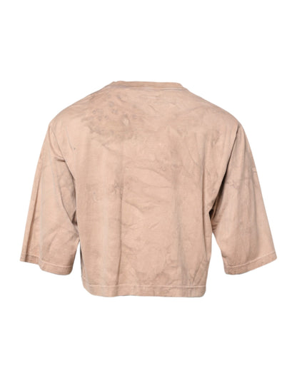 Dolce & Gabbana Beige Tie Dye Logo Print Cropped T-shirt