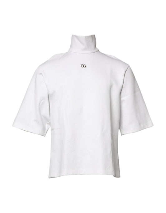 Dolce & Gabbana White Cotton Turtleneck DG Applique T-shirt