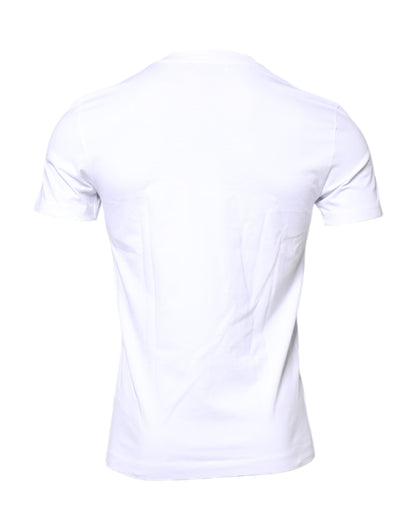 Dolce & Gabbana White Cotton Logo Patch Crew Neck T-shirt