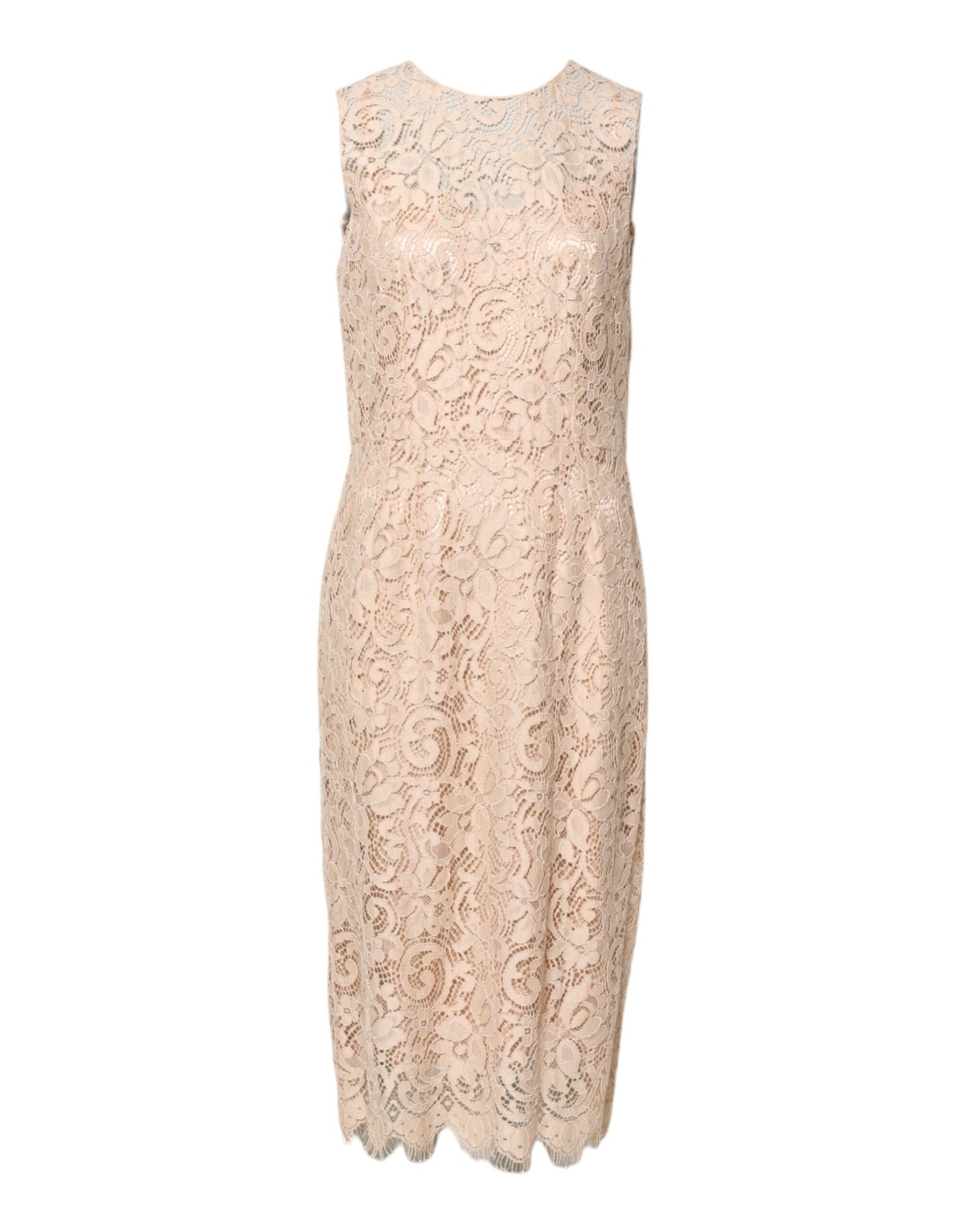 Dolce & Gabbana Beige Floral Lace Sleeveless Sheath Dress