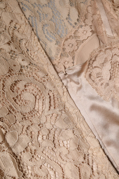 Dolce & Gabbana Beige Floral Lace Sleeveless Sheath Dress