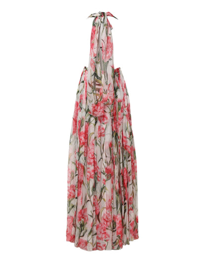 Dolce & Gabbana White Floral Silk Halter A-line Maxi Dress