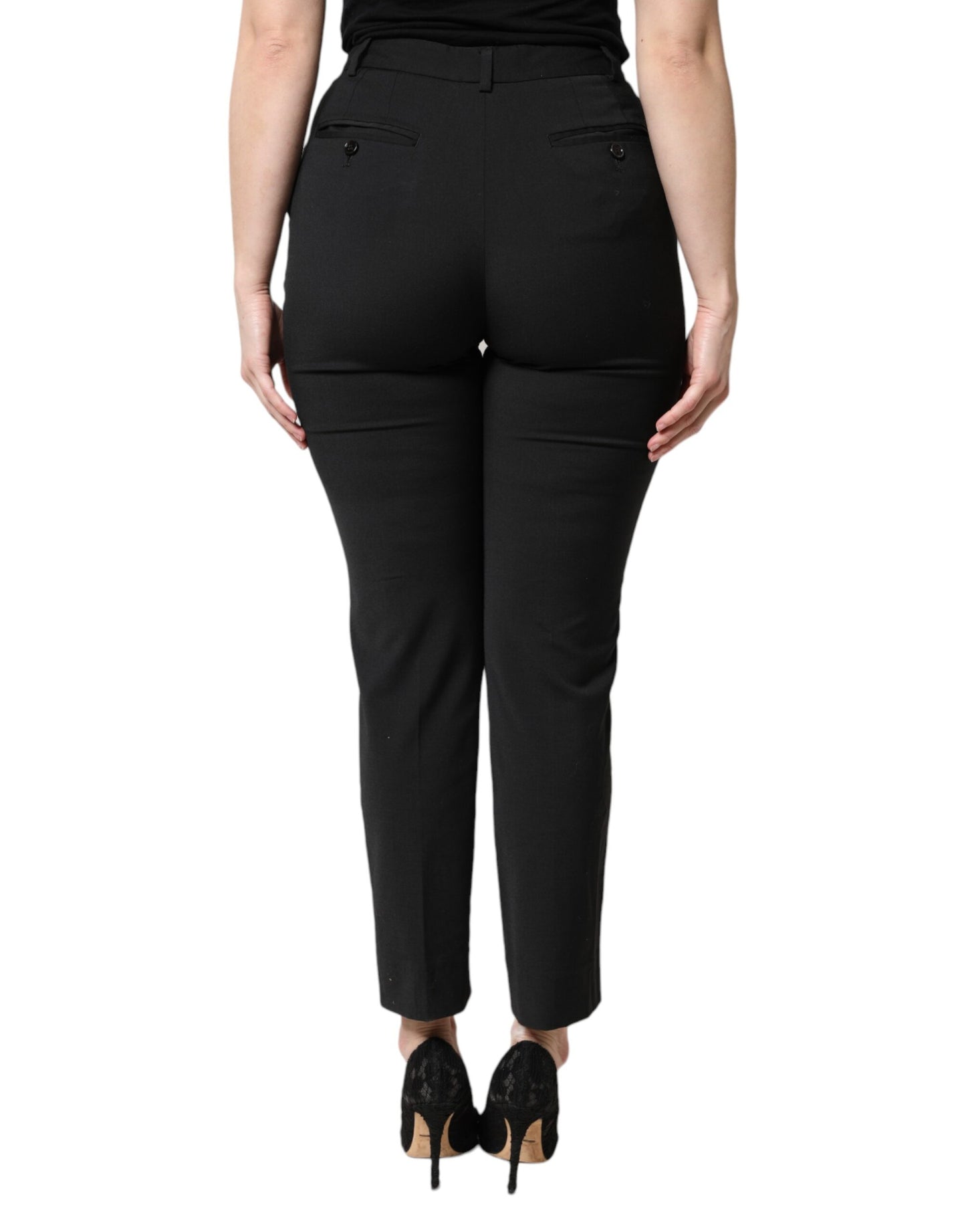 Dolce & Gabbana Black Polyester High Waist Slim Pants