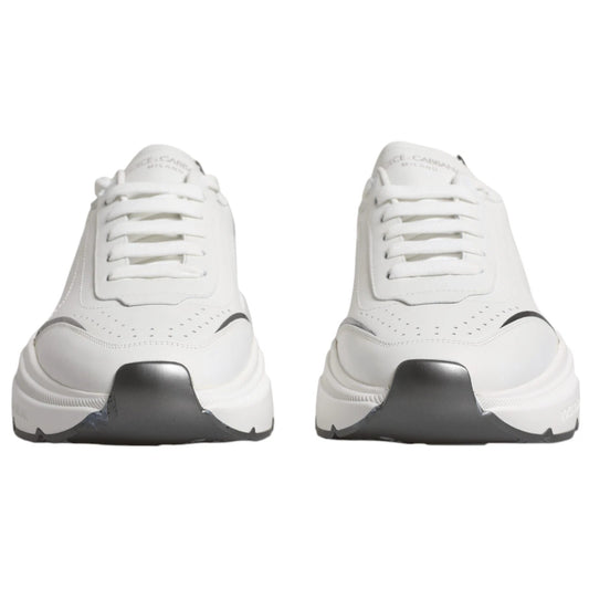 Dolce & Gabbana White Silver DAYMASTER Leather Sneakers Shoes