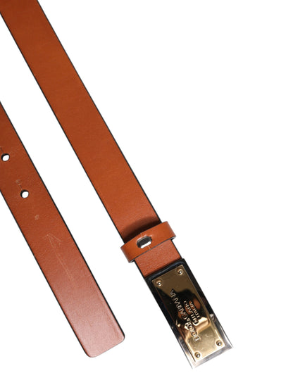 Dolce & Gabbana Brown Leather Gold Rectangle Buckle Belt