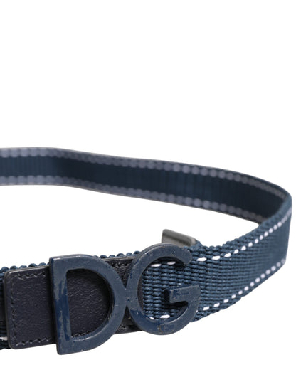 Dolce & Gabbana Blue Cotton Leather DG Logo Metal Buckle Belt