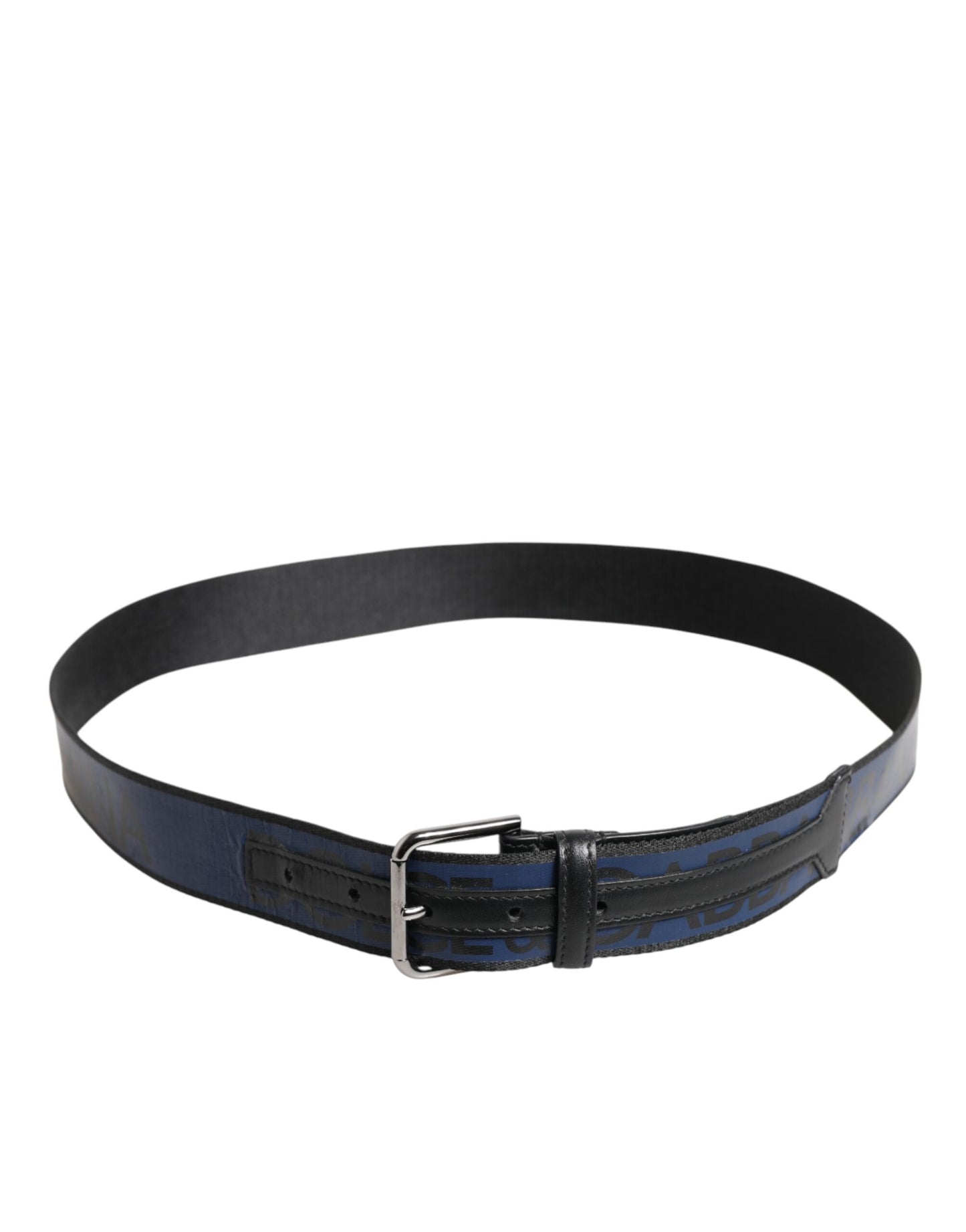 Dolce & Gabbana Black Blue DG Logo Silver Metal Buckle Belt