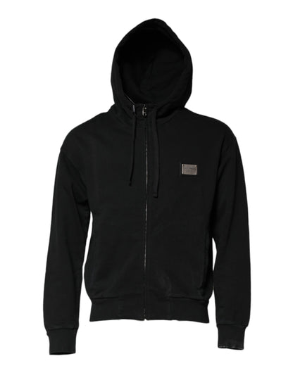 Dolce & Gabbana Black Logo Full Zip Hooded Men Sweatshirt Sweater