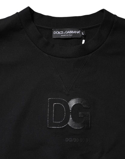 Dolce & Gabbana Black Embossed Logo Cotton Crew Neck Sweater