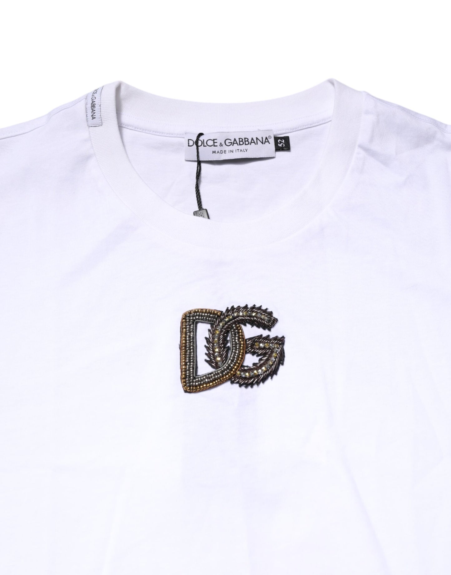 Dolce & Gabbana White Logo Embroidery Crew Neck T-shirt