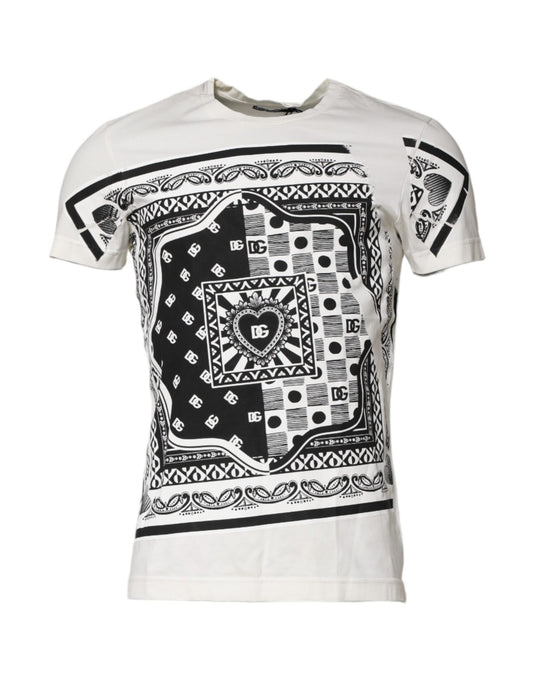 Dolce & Gabbana White Cotton Logo Bandana Print T-shirt
