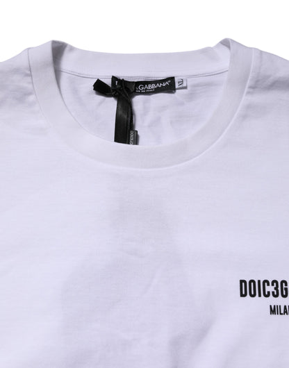 Dolce & Gabbana White Cotton Logo Print Crew Neck T-shirt