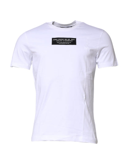 Dolce & Gabbana White Cotton Logo Patch Crew Neck T-shirt