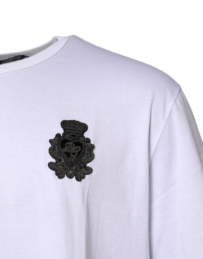 Dolce & Gabbana White Cotton DG Crown Embroidery T-shirt