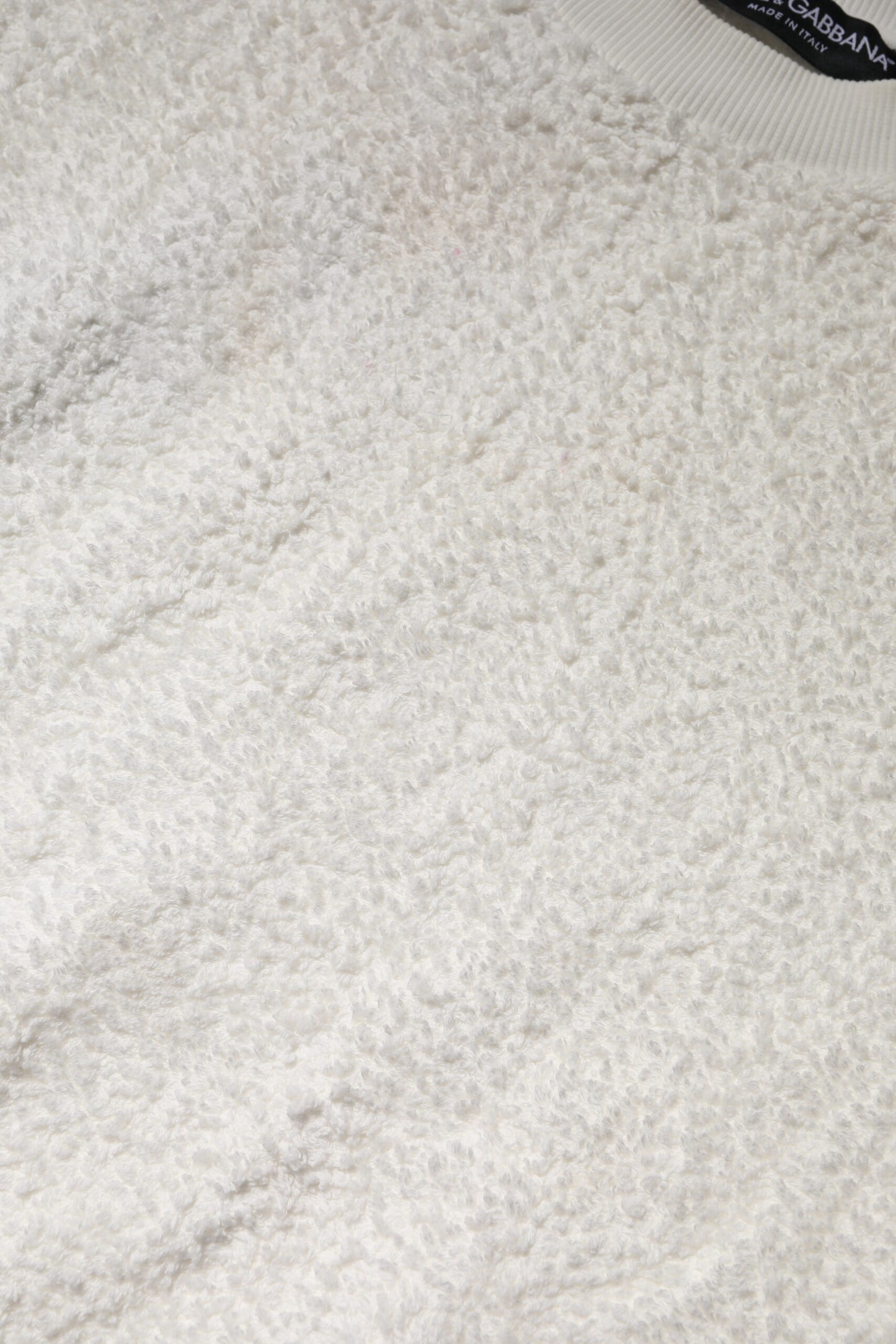 Dolce & Gabbana White Cotton Fleece Crew Neck Sweater