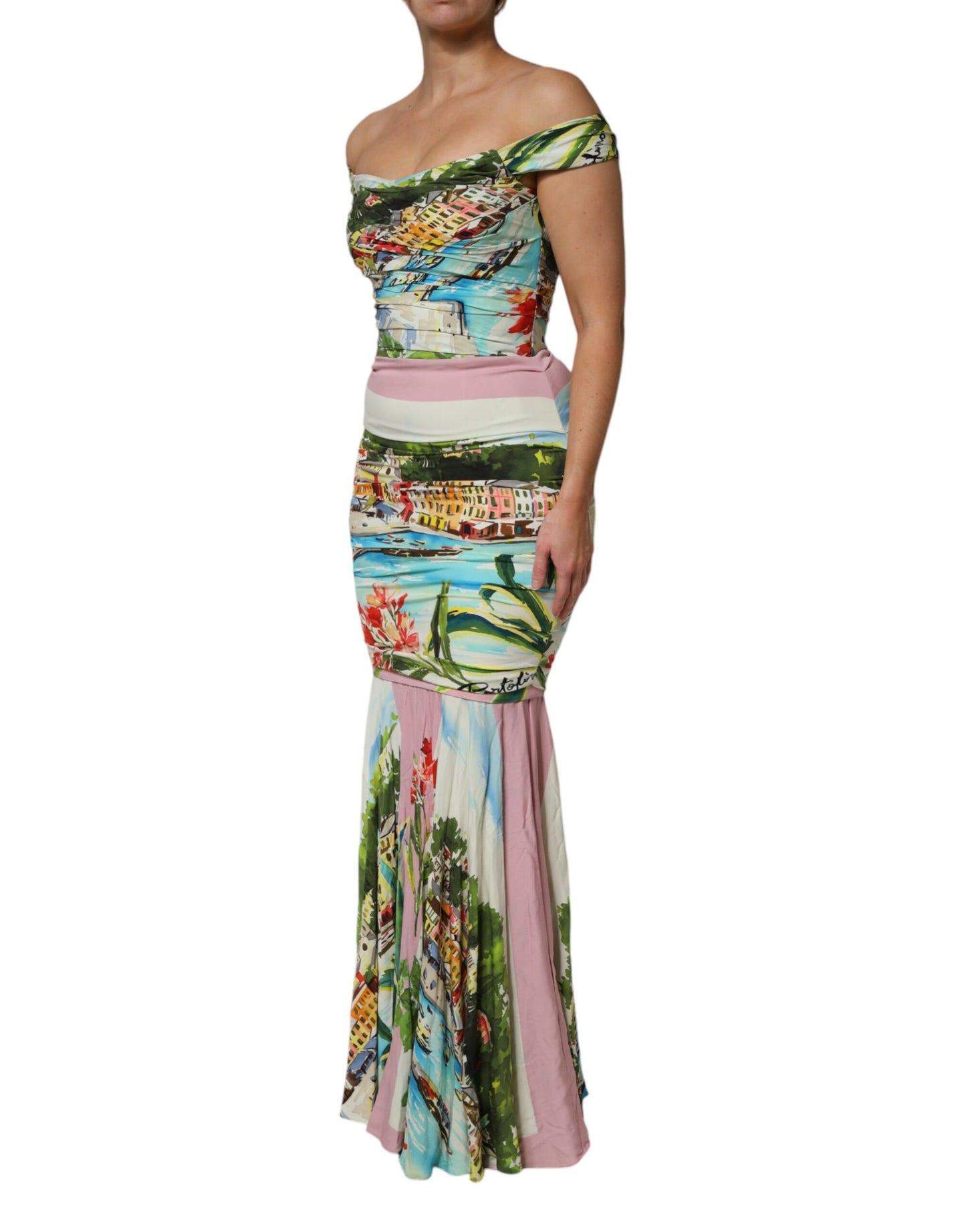 Dolce & Gabbana Multicolor Off Shoulder Long Sheath Dress