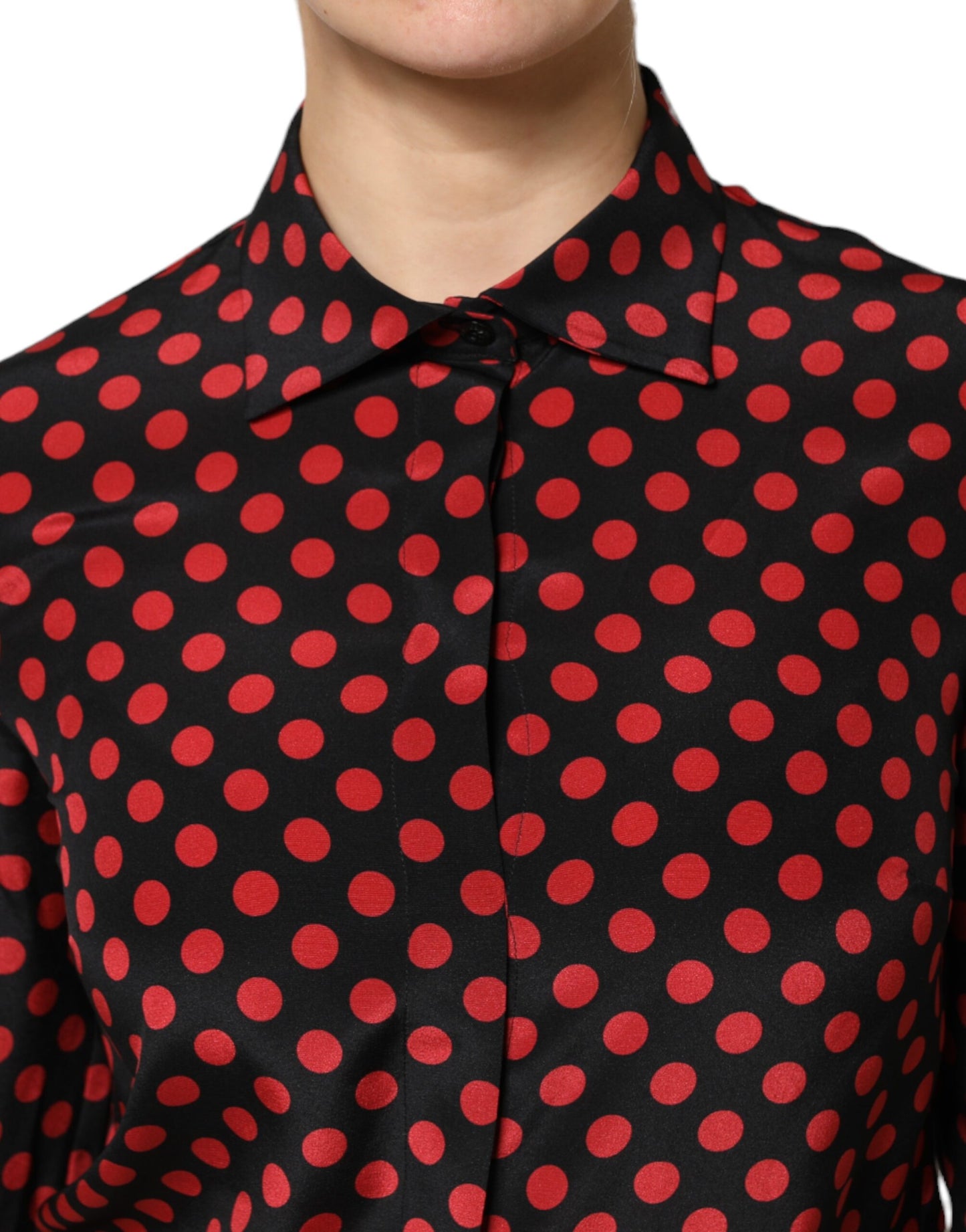 Dolce & Gabbana Black Red Polka Dot Silk Long Sleeves Top