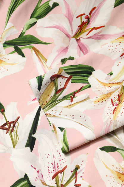 Dolce & Gabbana Pink Lily Print Viscose Round Neck Blouse Top