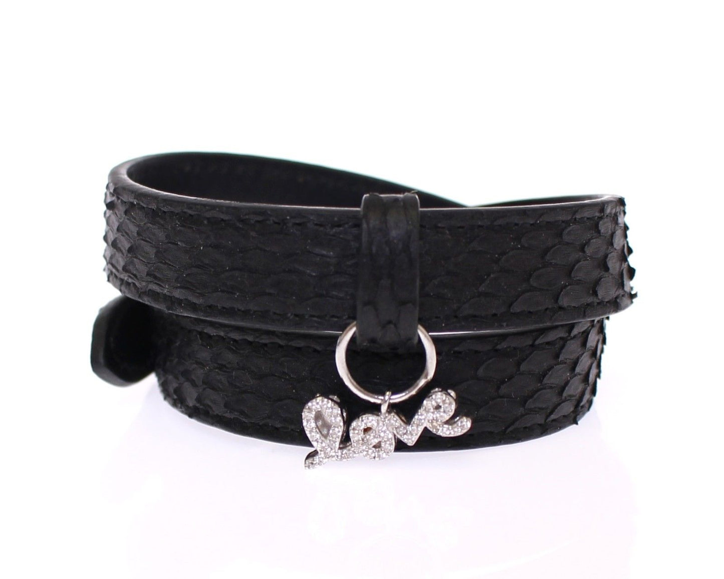 Nialaya Snakeskin CZ LOVE 925 Silver Bracelet