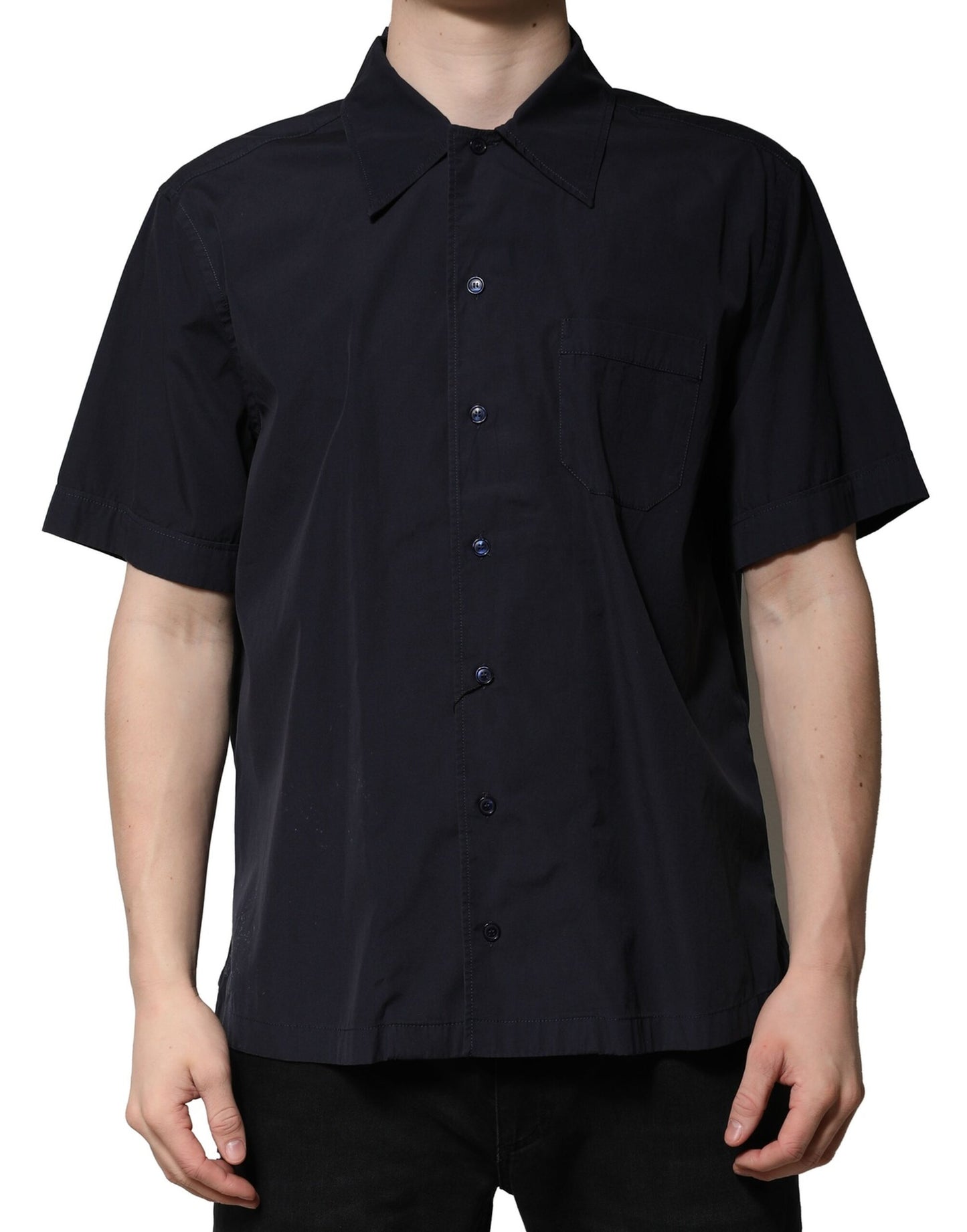 Dolce & Gabbana Dark Blue Cotton Short Sleeves Casual Shirt