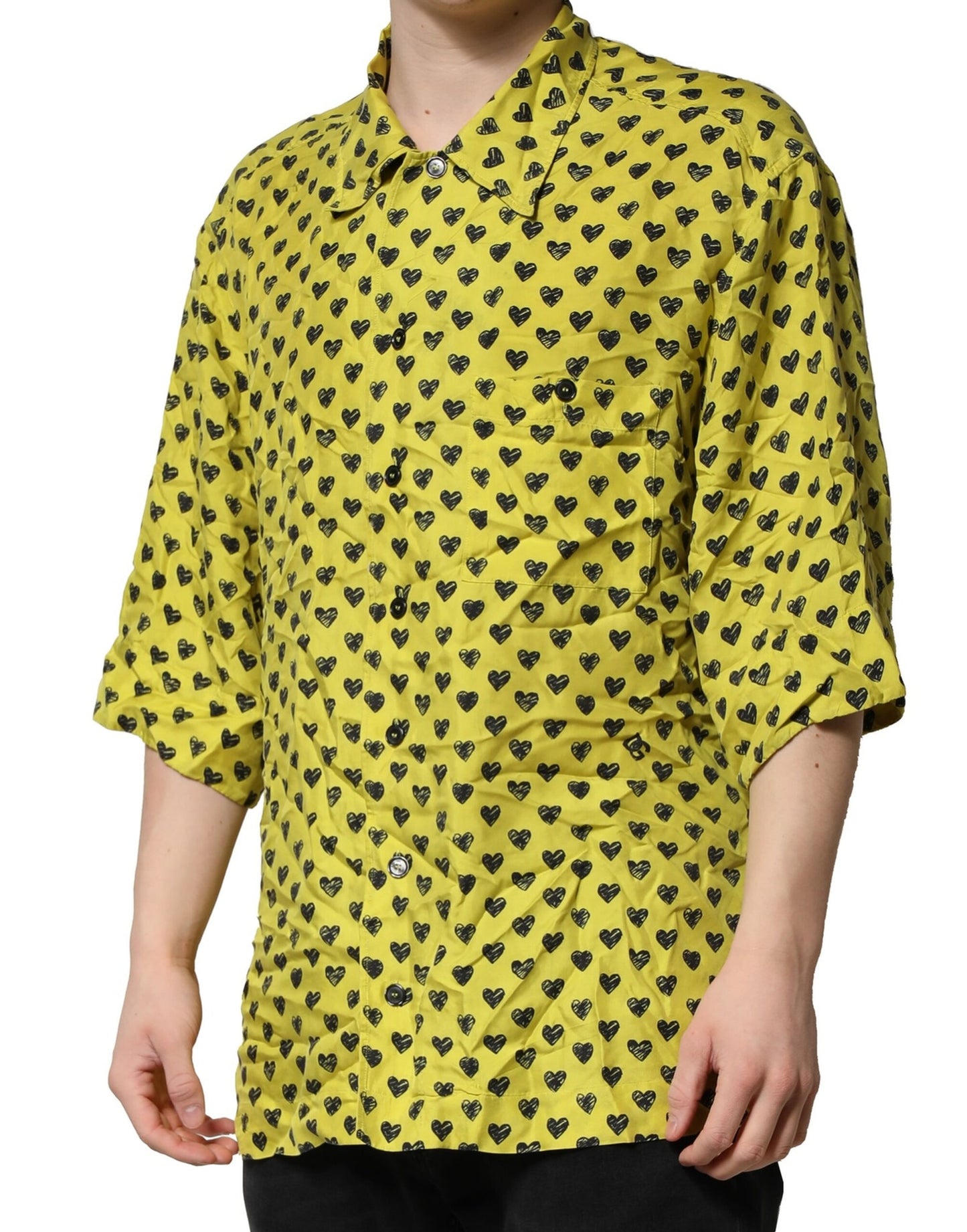 Dolce & Gabbana Yellow Heart Short Sleeves Men Casual Shirt