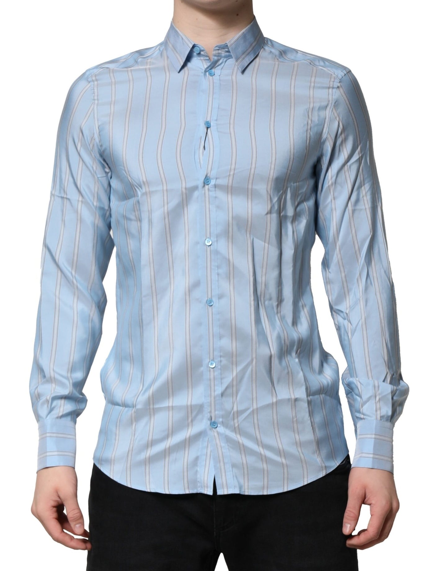 Dolce & Gabbana Light Blue MARTINI Striped Formal Dress Shirt