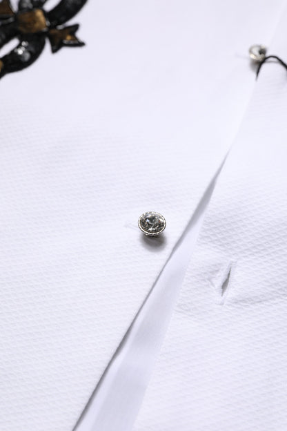 Dolce & Gabbana White GOLD Embellished Formal Men Dress Shirt